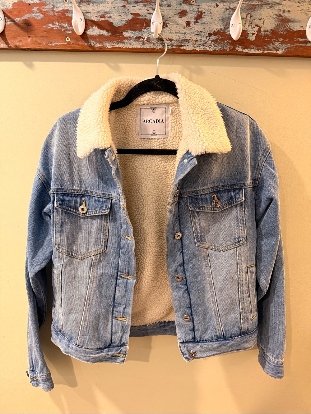 Arcadia Light Blue Denim Jacket with Cream Sherpa Collar